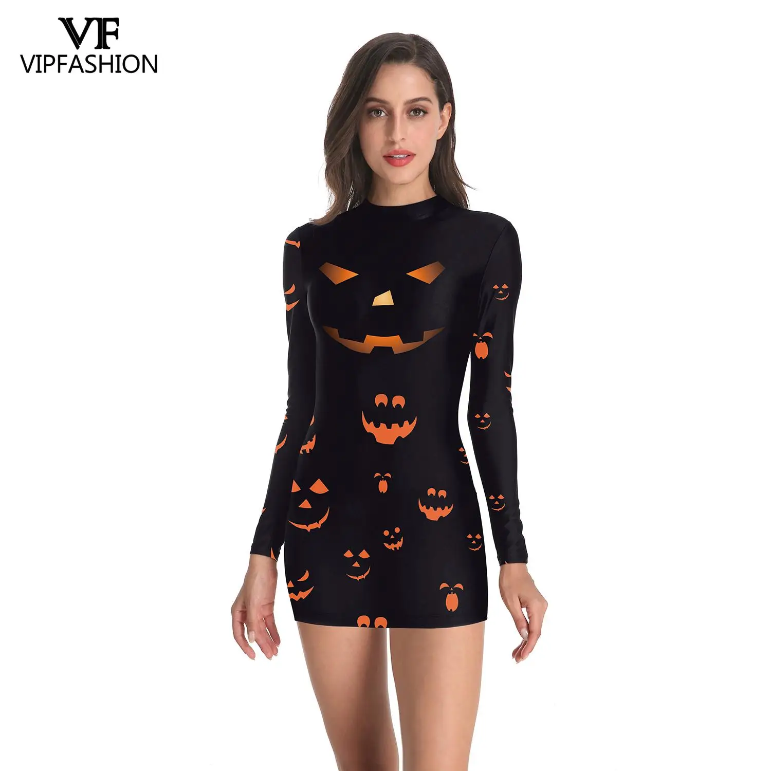 Модное осеннее облегающее платье VIP боди женское для Хэллоуина с золотым