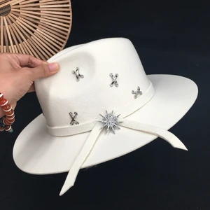 Белая шерстяная Женская Осенняя Панама кошка зимняя древняя Хепберн французский галстук-бабочка со стразами осенне-зимняя свободная джазовая шапка