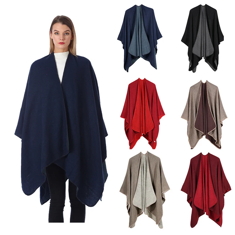 

Autumn and Winter Simple New Cloak Women's Solid Color Double-sided Split To Increase Thickening Imitation Cashmere Warm Shawl