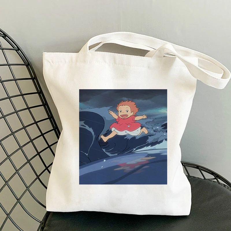 

Canvas Shopper Grocery Bag Travel Goldfish Under the Cliff Tote Bags for Women Designer Handbags Shoper Ecobag Free Shipping Eco