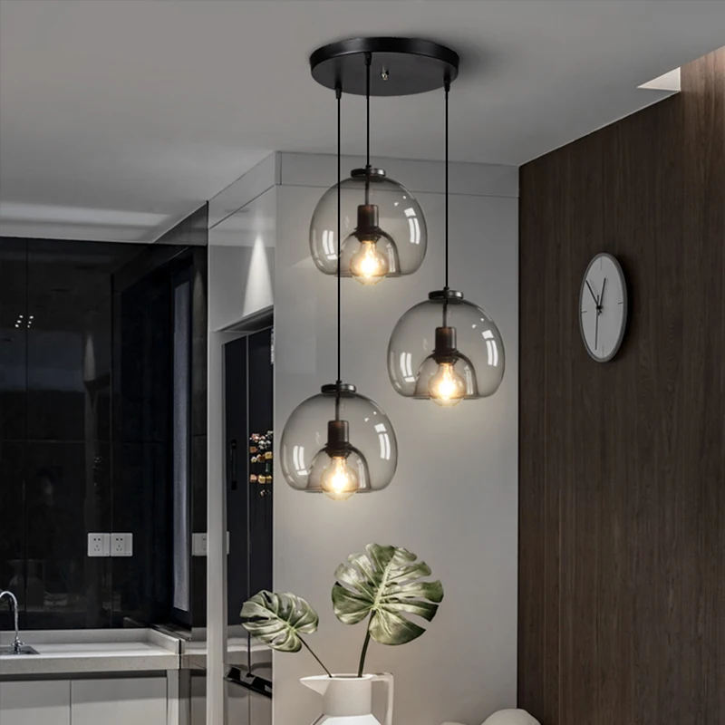 

Ceiling chandelier American Vintage Smoke Gray Glass Pendant Lights 1/2/3 Light Combine Nordic Industrial Hanging Lamp Fixture