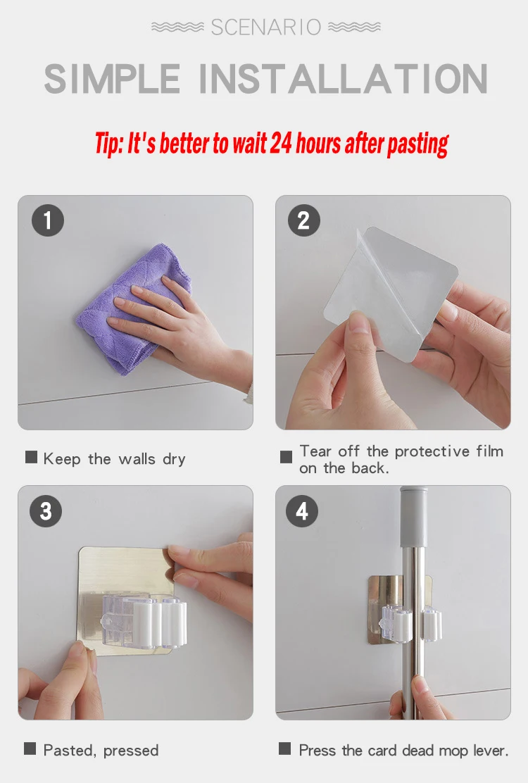 

Multi-Purpose Hooks Wall Mounted Mop Organizer Strong Holder Rack Brush Broom Hanger Kitchen bathroom Suction Hanging Pipe Hook