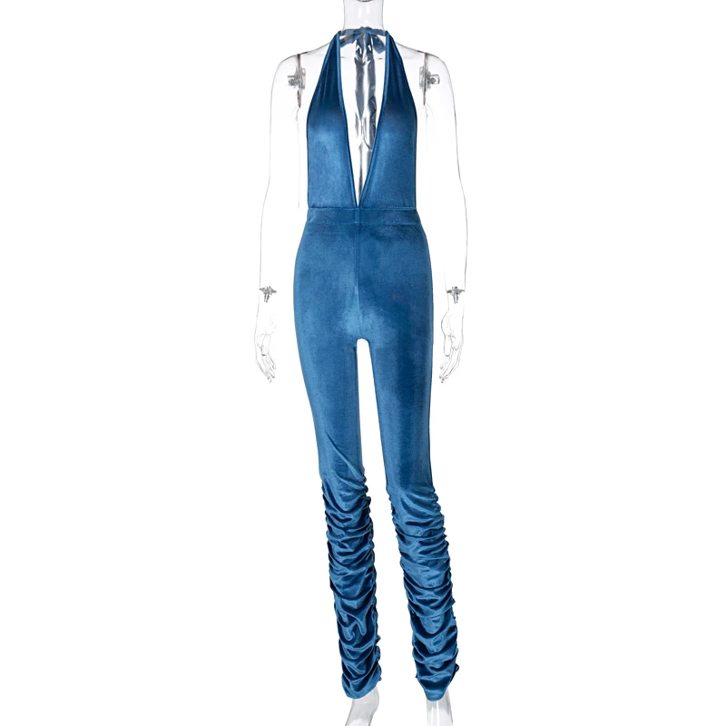 

UVRCOS Women Jumpsuit 2020 Summer Birthday Outfits For Lady Halter Lace Up Backless Sexy Mujer Deep V-Neck Bar Party Clothings