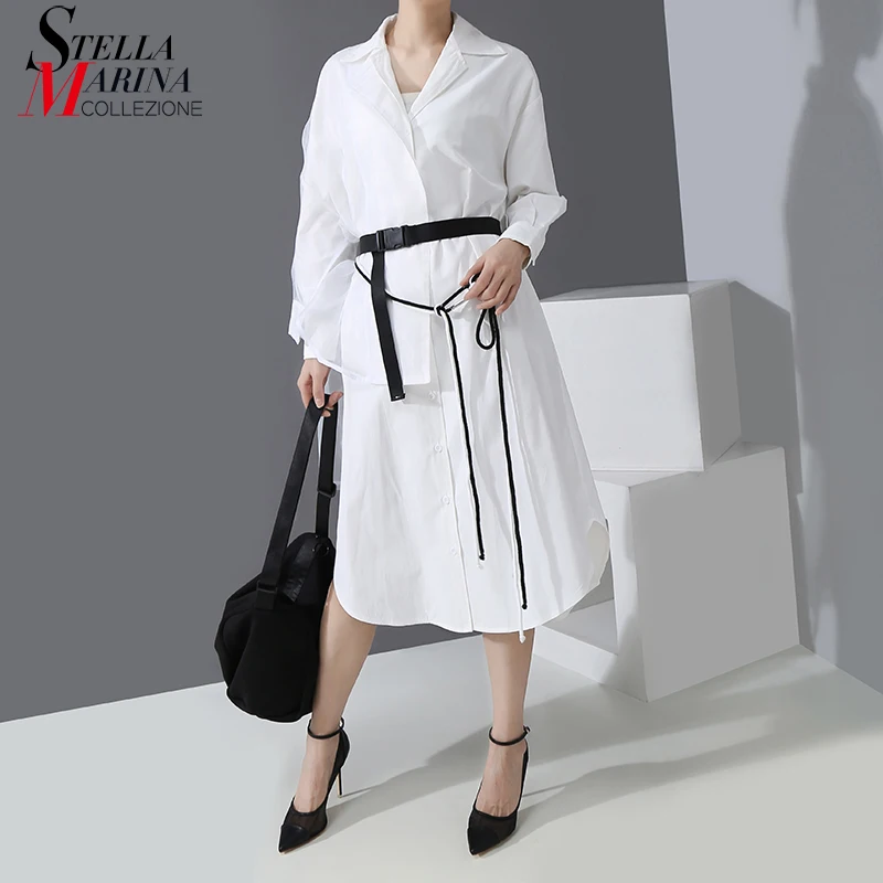 2020 корейский стиль длинный рукав весеннее однотонное платье рубашка с поясом