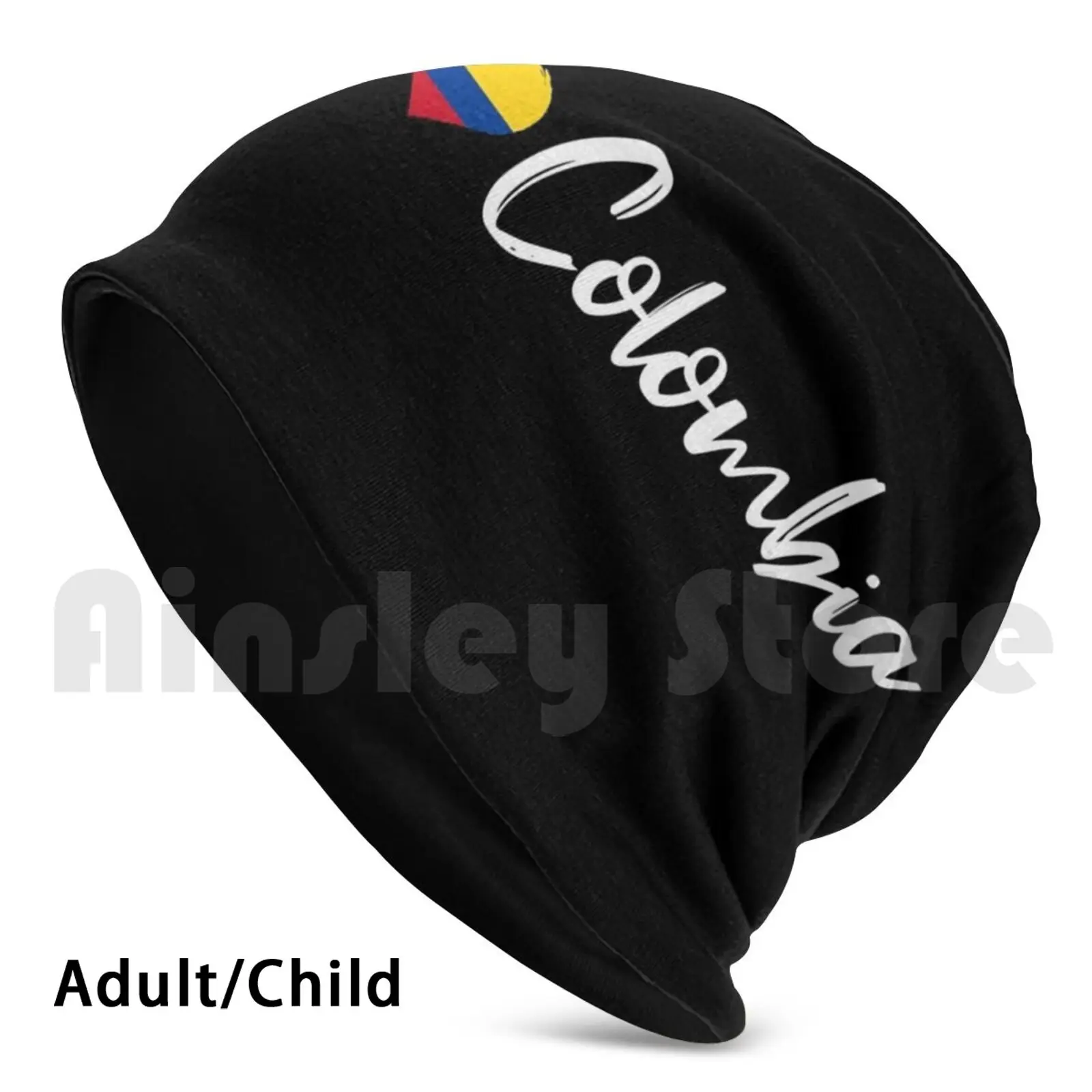 

Love Colombia Country Flag Heart Patriot Gift Black Background Beanies Pullover Cap Comfortable Colombia Love Heart