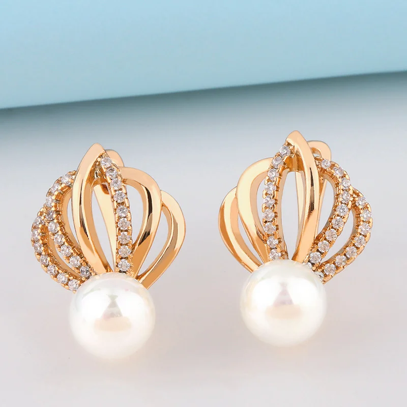 Женские серьги короны OCESRIO с вырезом из натурального жемчуга розовое золото