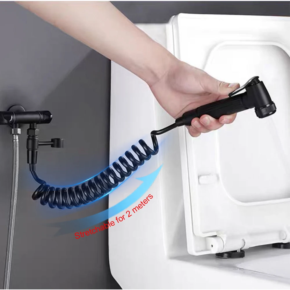 Спрей для биде и душа черный с держателем телефонного шланга 2 м портативный