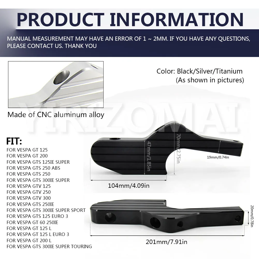 Новинка удлинители для ножек пассажира Vespa GT GTS GTV 60 125 200 250 300 300ie аксессуары