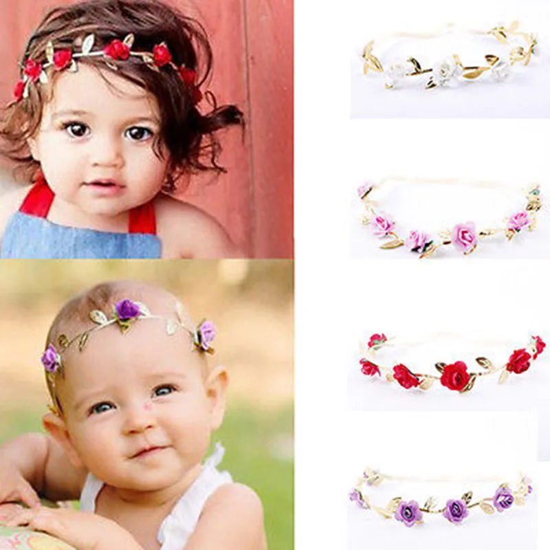 

New Fashion Girls Boys Gold Leaves Rose Hair Band Headwear Headband Cute Flower Accessories