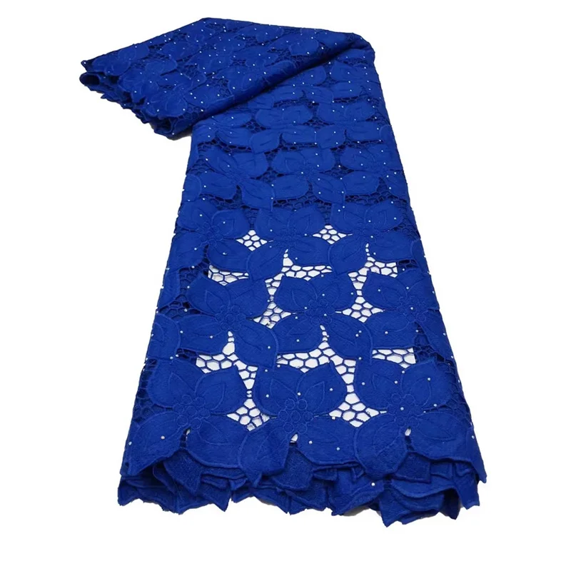 

PGC Blue African Lace Fabric 2021 High Quality Guipure Lace With Stones Latest French Cord Lace Fabric For Wedding NI5044-1