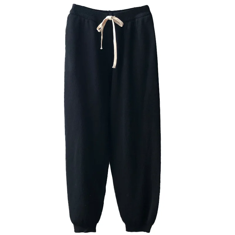 

2020 New Autumn Spring Women Pants Fashion Soild Color Kintted Loose Elastic Waist Pants Femlae Casual Trousers High Waist