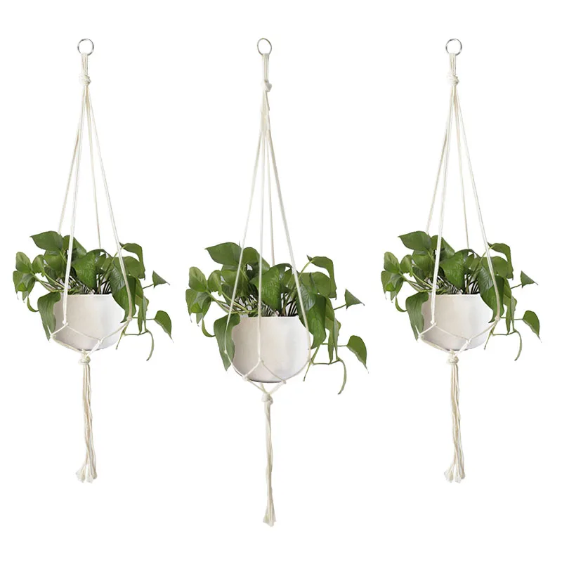 

90/105/122cm DIY Handmade Hemp Rope Braided Plant Hanging Baskets Indoor Garden Hemp Rope Flower Pots Holder Balcony Home Decor