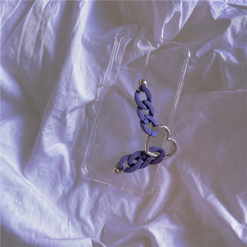 

Acrylic Chain Wrist Strap Phone Case For iPhone 11 12 Pro Max X 7 8 Plus XR XS Max 11 Pro Transparent Back Cover Coque