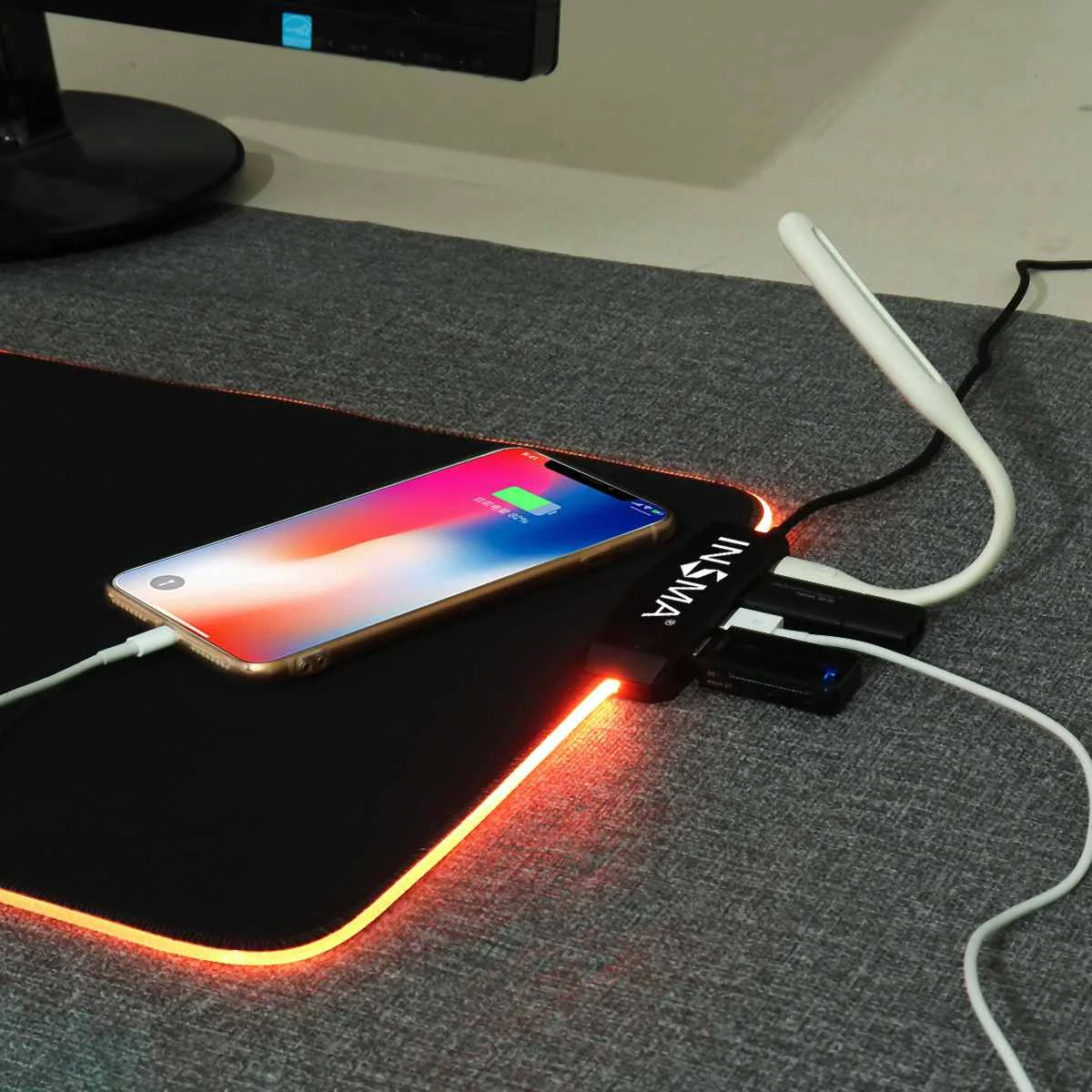 Игровой коврик для мыши RGB с 4 usb-портами, Большой светящийся светодиодный коврик с подсветкой, большой игровой коврик для мыши, Настольный коврик 800X300 мм