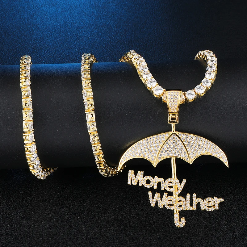 US7 Bling Iced Out Umbrella & Money Wealher кулон и шейный платок с микро закрепкой CZ для мужчин хип хоп ювелирные