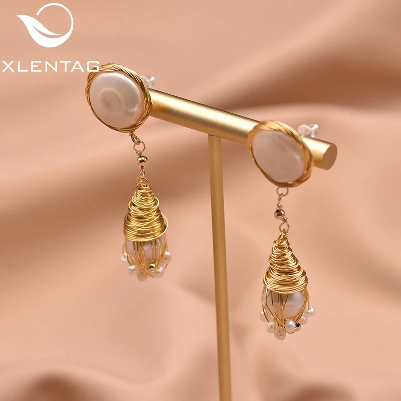XlentAg ручной работы натуральные пресноводный барочный жемчуг висячие серьги с