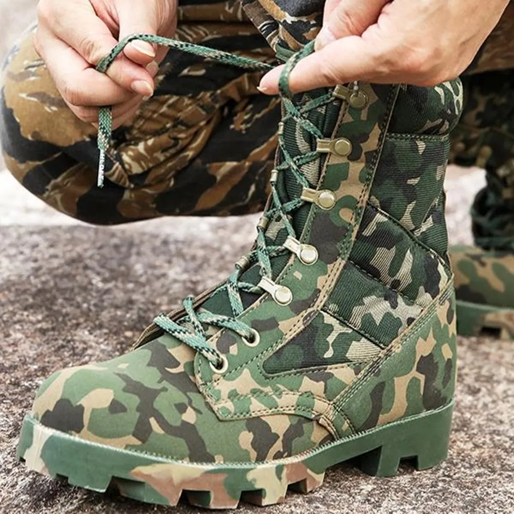 Мужские армейские камуфляжные ботинки черные на шнуровке водонепроницаемые
