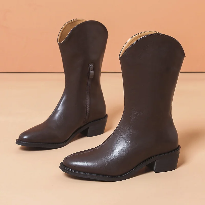 

Ботинки женские до середины икры, мягкая искусственная кожа, без застежки, длинные сапоги на платформе, Осень-зима