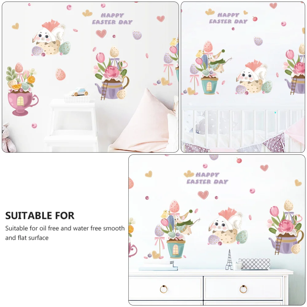 

3 Sheets Decorative Easter Festival Wall Sticker Cartoon Background Wall Decal