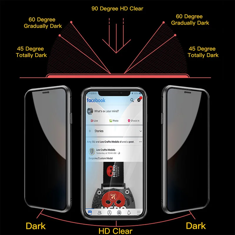 360 Protection Privacy Glass Magnetic Metal Case For iPhone XS Max XR XS X 7 8 6 6S Plus Anti-Peeping Case For iPhone 11 Pro Max