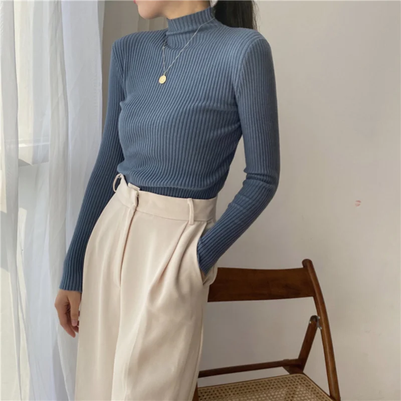 Autumn Winter Turtleneck Women Sweater Solid Knitted Pullovers Casual Slim Long Sleeve Female Knitwear 2022 Lady 11316 | Женская одежда