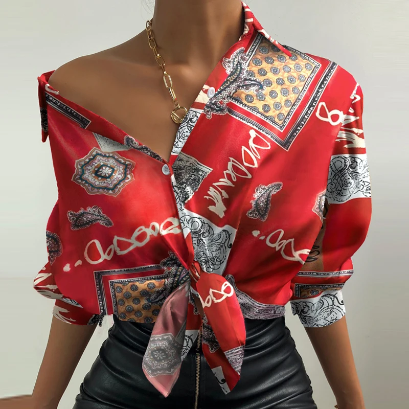 

Women Elegant Floral Print Long Sleeve Blouse Shirts Spring Summer Sexy Skew Collar Off Shoulder Tops Female Casual Loose Blusa