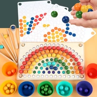 wooden clip beads rainbow toy go games set dots beaded party game montessori color classification stacked educational kids toys
