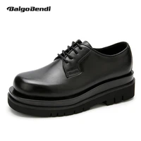 men pure black flatform thick soled lace up height increase shoes trendy boys cool leather oxfords pick me