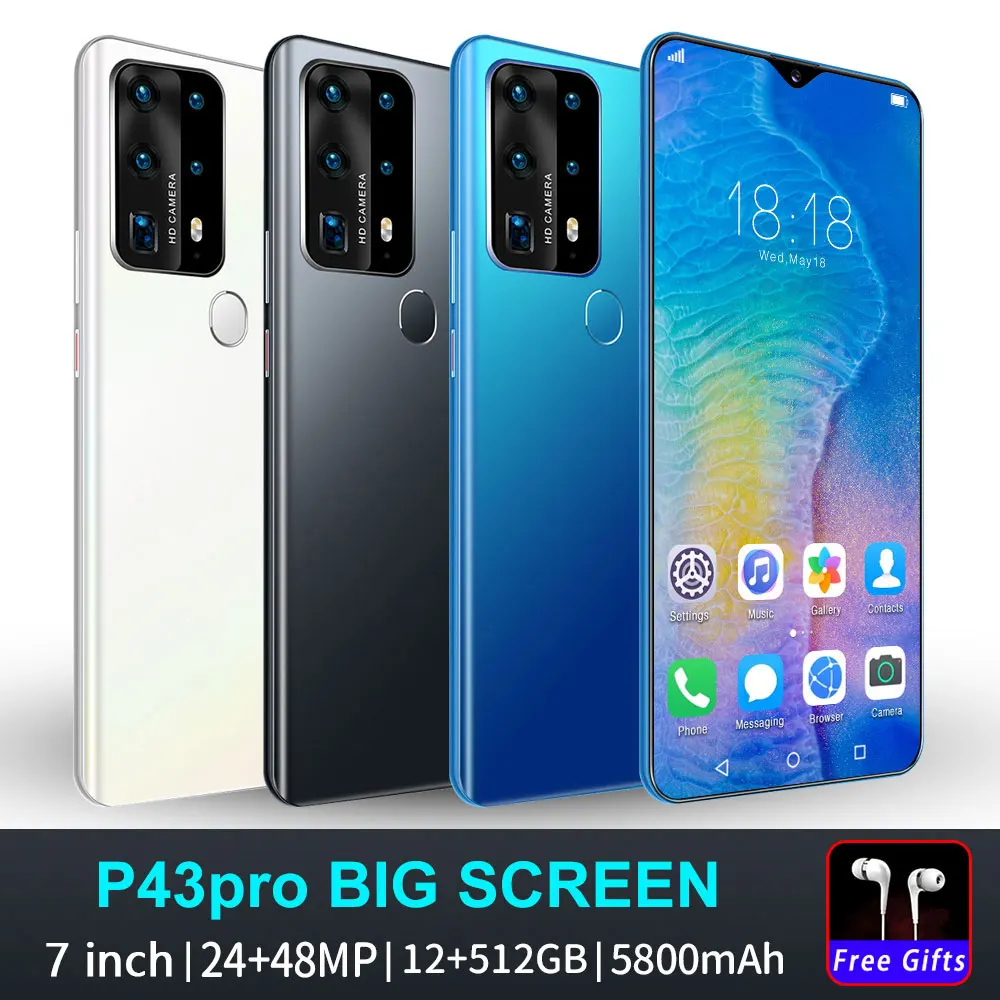 

Newest P43Pro 7 inch 5G Cellphones 5800mAh Large Capacity Mobile Phone 3040x1440 MTK6889 24MP+48MP 10-Core Android Smartphones