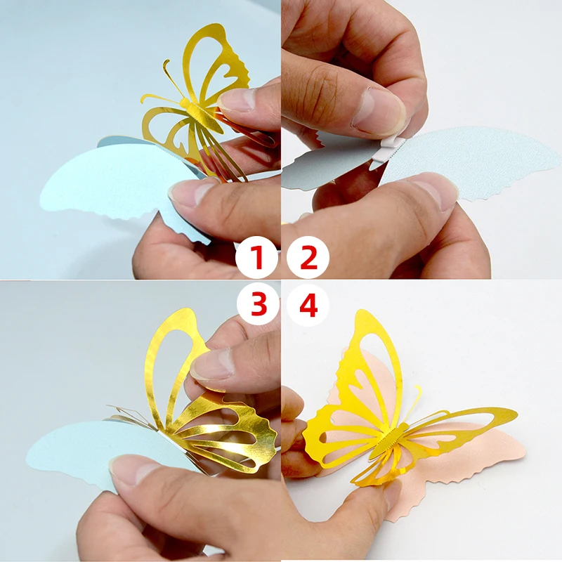24 шт./лот двухслойные золотые полые бабочки с задней стенкой наклейки украшения