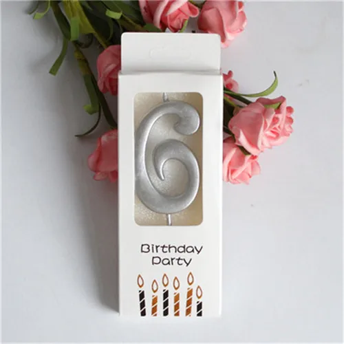 silvery 6 Золотые серебряные розы цифровые свечи на день рождения счастливое украшение для именинного торта Baby Shower свадебные подарки на день рождения украшения торта - Цвет: silvery 6