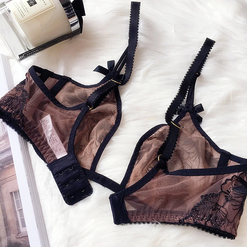 

Wriufred Transparent Bra Ultra Thin Sheer Mesh Embroidered Sexy Bra Set Summer Gather Underwear Comfortable Bra Panties Sets