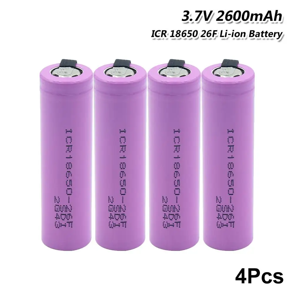 

YCDC 4PCS 18650 Rechargeable Battery 3.7V 2600mah ICR18650 -26FM High Drain 20A For Headlamp Torch Flashlight Power Bank