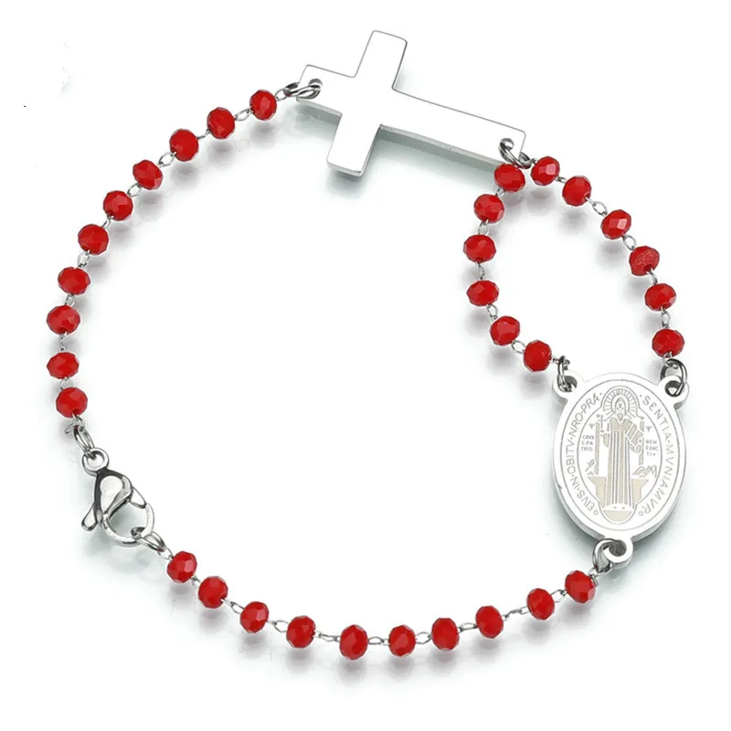 Счастливый браслет из нержавеющей стали с красным хрустальным Бисером мужской и