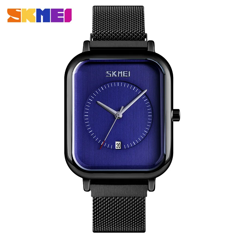 Black Blue SKMEI повседневные женские кварцевые часы элегантные модные наручные часы водонепроницаемые часы с магнитным ремешком Прямоугольный циферблат zegarek damski 9207 - Цвет: Black Blue