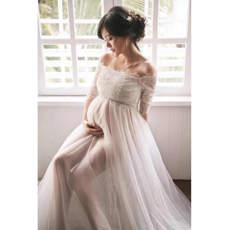 

Maternity Dresses for Photo Shoot Maxi Maternity Gown Shoulderless Fancy Sexy Women Maternity Photography Props Pregnancy Dress
