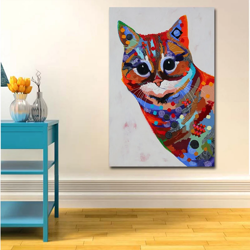 Красочные животных мультфильм Жираф Кот живопись на холсте с изображением