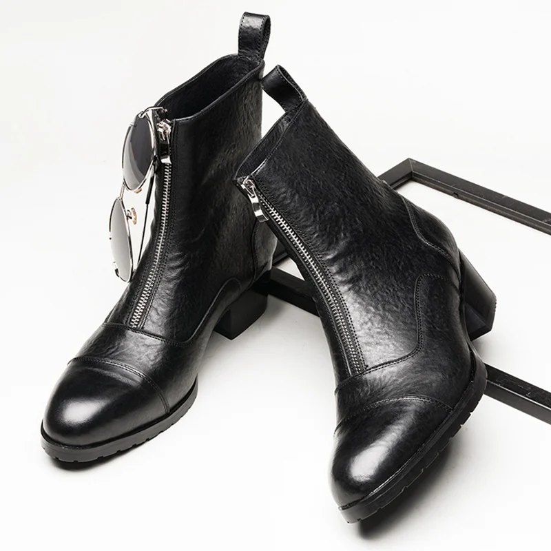 Зимние стильные мужские теплые ботинки на высоком каблуке для верховой езды