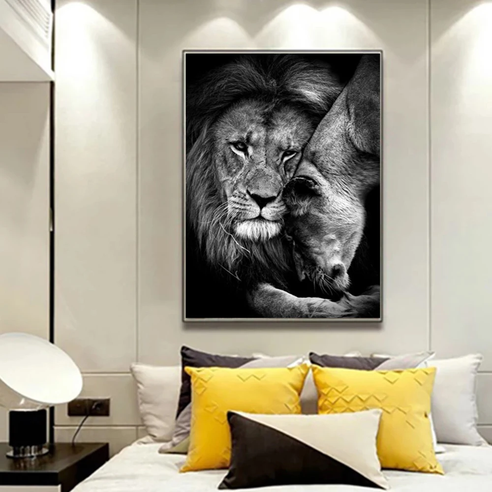 

Vintage Animals Lions Wall Art Canvas Painting Black and White Nordic Poster Wall Pictures For Living Room Home Decor Unframed