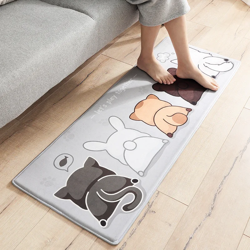

Cartoon Flannel Home Floor Mats Household Long Bedroom Kitchen Non-slip Floor Mats Bathroom Absorbent Door Mats Bedroom Carpet