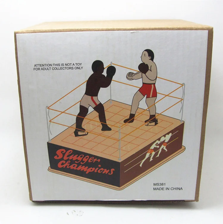 

[Funny] Adult Collection Retro Wind up toy Metal Tin arena champions boxer Boxing ring game Mechanical toy Clockwork toy figures