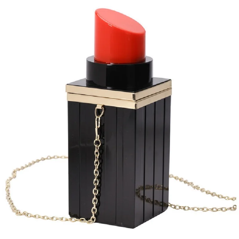 

GW Cute lipstick shape acrylic block evening wedding party dinner bag mini chain strap crossbody bag