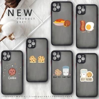 best friend couple food bacon and egg milk cookie phone case for iphone 13 12 11 8 7 plus mini x xs xr pro max matte transparent