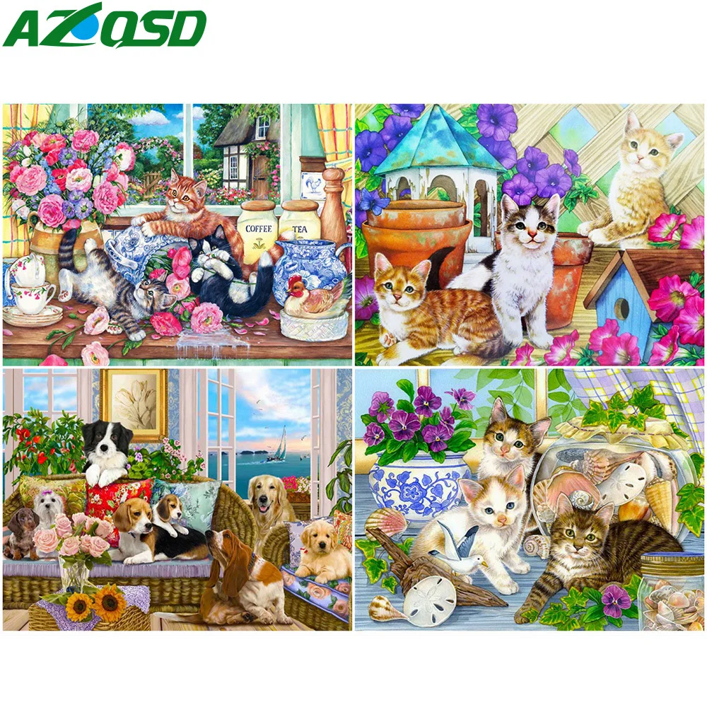 

AZQSD Сделай Сам Алмазная вышивка кошка цветок мозаика ручной работы подарок Алмазная картина животные картина Стразы Декор для дома