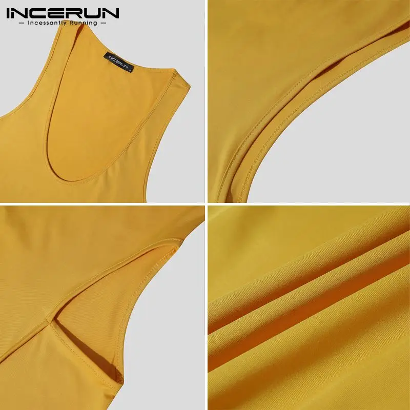 INCERUN Comfortable Homewear Men's Onesies Furnishing Side Hollow Rompers Sexy Leisure Low Collar Hot Sale Jumpsuits 2023 S-5XL