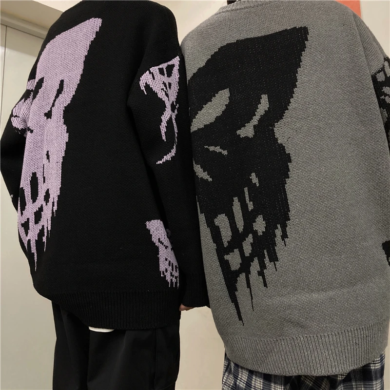Женский свитер оверсайз готический Топ вязаные черные пуловеры в стиле хип-хоп с