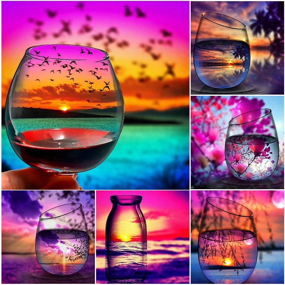 

5D Diamond Embroidery Cup Art Sunset Full DIY Diamond Painting Mosaic Landscape Picture Rhinestones Cross Stitch Home Decoration