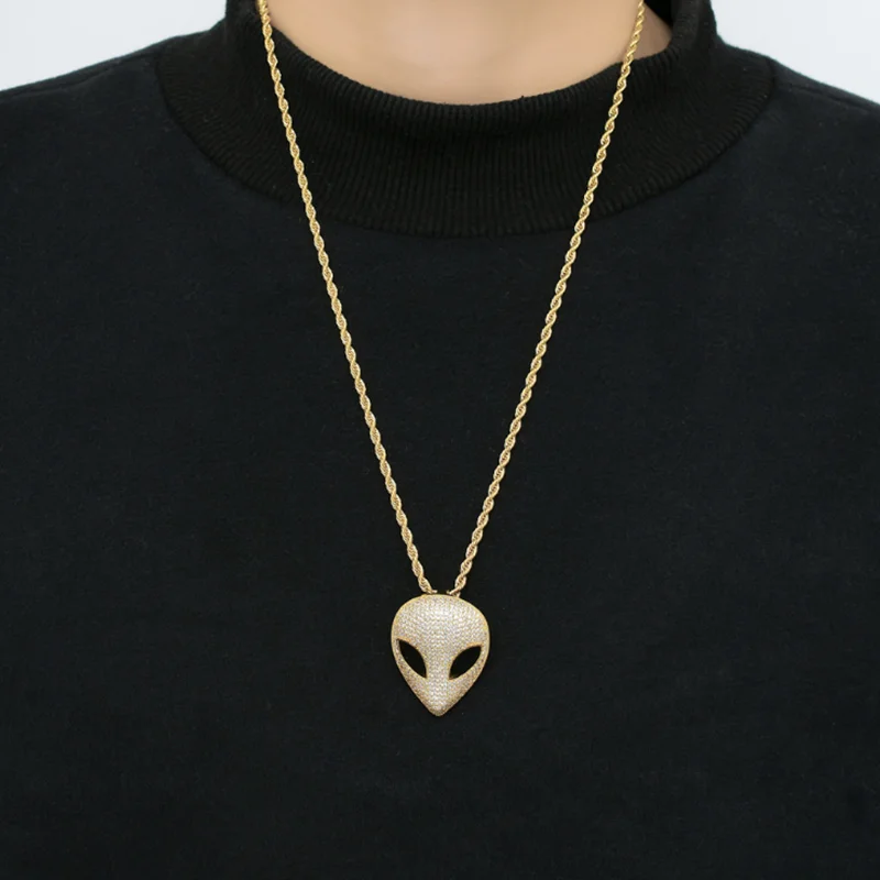 

Hip Hop Rhinestone Necklace Ice Out Mask Pendant Chain Cubic Zircon Link Luxury Rock Jewelry