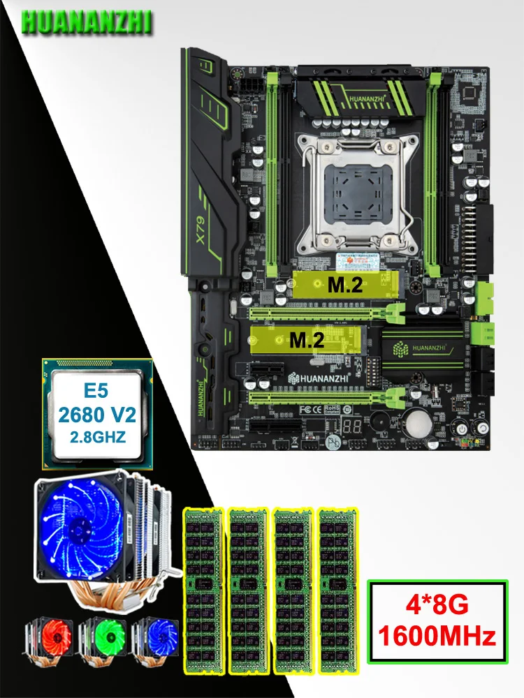 

HUANANZHI X79 Super Motherboard Combo DUAL M.2 SSD Slots Xeon CPU E5 2680 V2 with 6 Tubes CPU Cooler 32G RAM 4*8G REG ECC