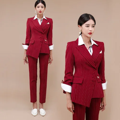 

SpringAutumn Winter New Korean Sleek Slim Business Blazer + Pant 2 Two Piece Set Women Office Lady Notched Jacket Trousers Suits